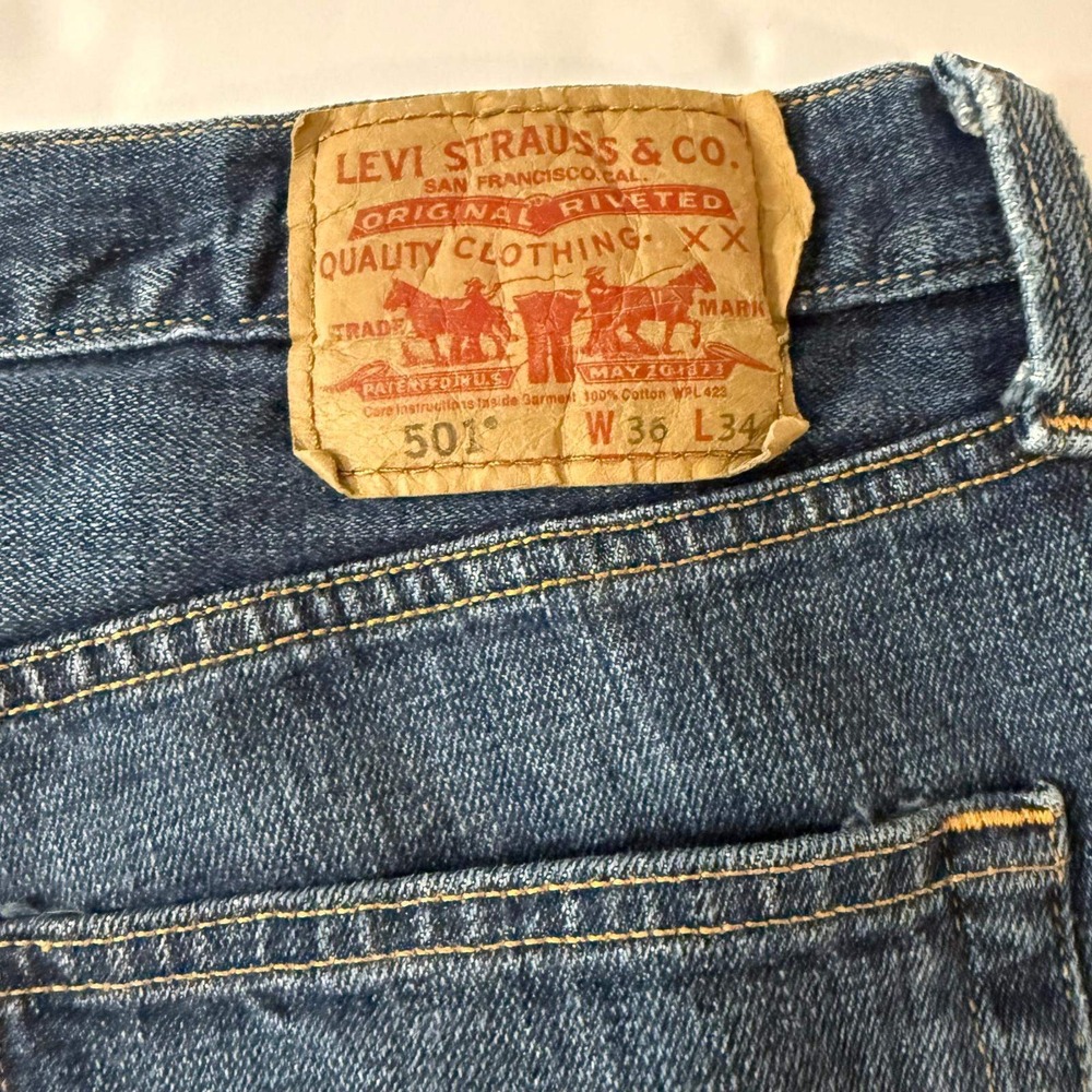 Levis 501 Original Mens Straight Leg Button Fly Jeans Medium Wash Blue 36x34